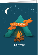 Camp Thinking of You Custom Name with Tent and Campfire card