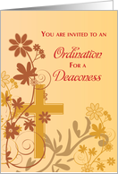 Deaconess Invitation to Ordination Cross Swirls Flowers and Leaves card