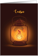 Cousin Thinking of You at Camp with Kawaii Lantern card