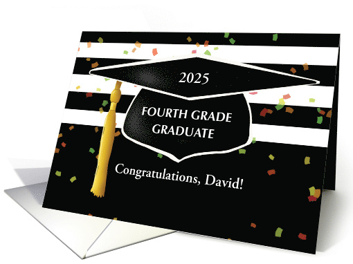 Graduation Fourth Grade Custom Name Year Cap Black and White card