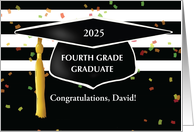 Graduation Fourth Grade Custom Name Year Cap Black and White card