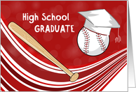 High School Graduation Baseball Bat and Hat on Red card