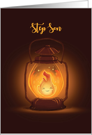 Step Son Thinking of You at Camp with Kawaii Lantern card