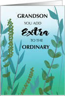 Grandson Extra Ordinary Birthday Green and Blue Foliage card