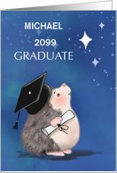Graduation Personalize Name Hedgehog with Cap and Diploma card
