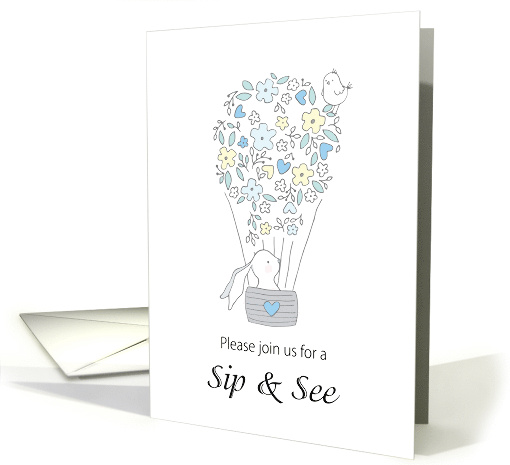 Invitation Baby Boy Sip and See Bunny Bird and Balloon... (1768914)
