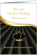 Golden 50th Wedding Religious Anniversary Heart Rings Black and White card