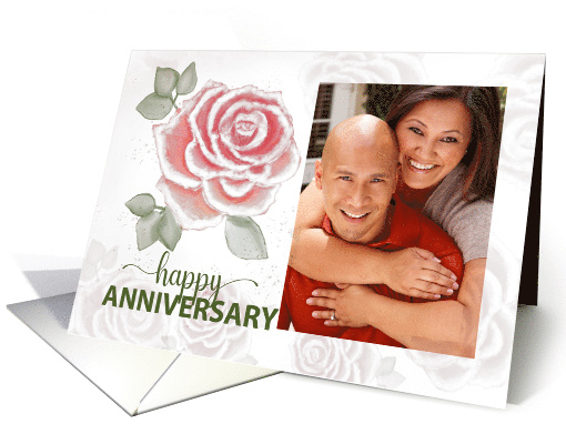 Wedding Anniversary Soft Roses With Custom Photo card (1770224)