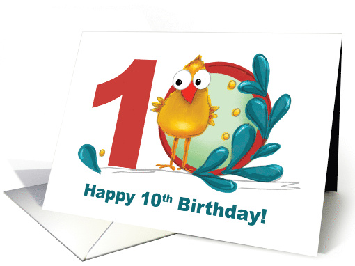 Tenth 10 Birthday with Funny Bird and Branch in Age card (1770398)
