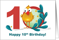 Tenth 10 Birthday with Funny Bird and Branch in Age card