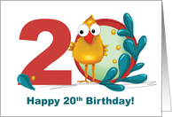 Twentieth 20 Birthday with Funny Bird and Branch in Age card
