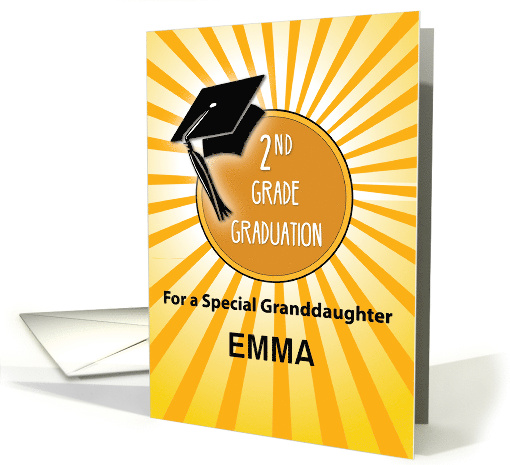 Custom Name Granddaughter 2nd Grade Graduation Hat on Sun card