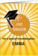 Custom Name Granddaughter 1st Grade Graduation Hat on Sun card