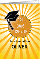 Custom Name Son 1st Grade Graduation Hat on Sun card