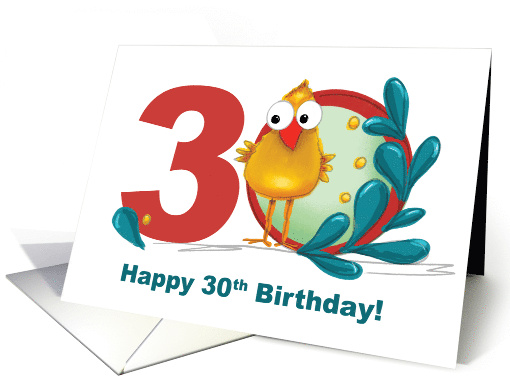Thirtieth 30 Birthday with Funny Bird and Branch in Age card (1771386)