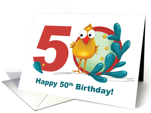 Fiftieth 50 Birthday with Funny Bird and Branch in Age card (1771512)