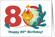 Eightieth 80 Birthday with Funny Bird and Branch in Age card
