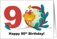 Ninetieth 90 Birthday with Funny Bird and Branch in Age card