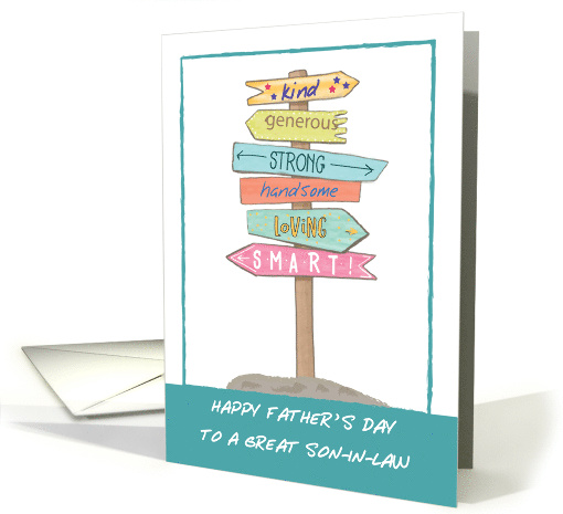 Son in Law Fathers Day Fun Sign Good Qualities for Amazing Guy card