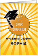 Custom Name Daughter 1st Grade Graduation Hat on Sun card