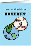 6th Birthday Boy Baseball Home Run Out of World card