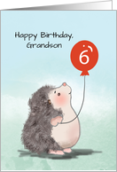 Grandson 6th Birthday Cute Hedgehog with Balloon card