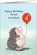 Great Grandson 4th Birthday Cute Hedgehog with Balloon card