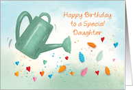 Daughter Birthday Watering Can Sprinkling Hearts card