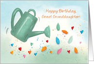 Great Granddaughter Birthday Watering Can Sprinkling Hearts card