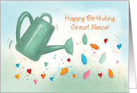 Great Niece Birthday Watering Can Sprinkling Hearts card