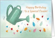 Girl Cousin Birthday Watering Can Sprinkling Hearts card