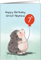 Great Nephew 7th Birthday Cute Hedgehog with Balloon card