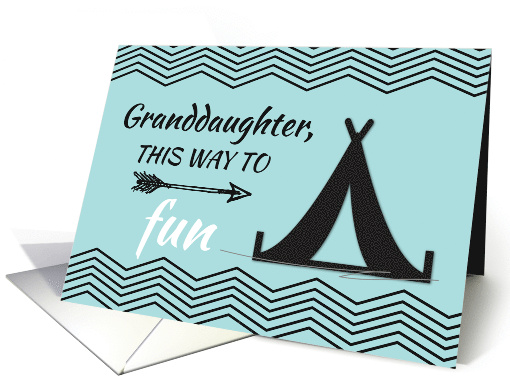 Granddaughter Thinking of You at Camp Tent and Arrow on Teal card