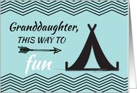 Granddaughter Thinking of You at Camp Tent and Arrow on Teal card