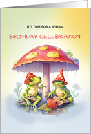 Twins Birthday Cute Frogs Under Mushrooms card