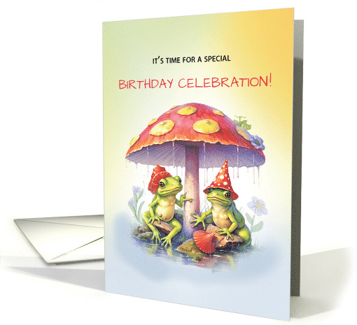 Birthday Cute Frogs Under Mushrooms card (1774052)
