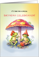 Birthday Cute Frogs Under Mushrooms card