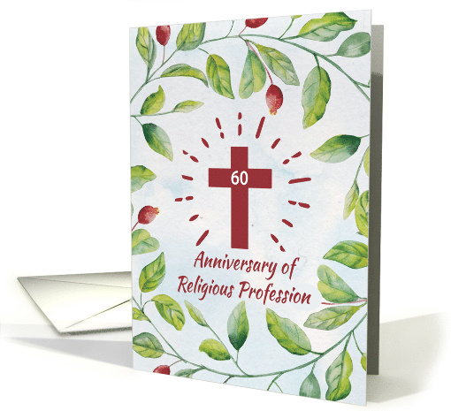 60th Anniversary or Religious Profession to Nun Cross in Wreath card