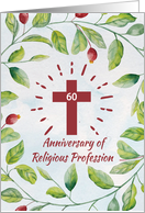 60th Anniversary or Religious Profession to Nun Cross in Wreath card
