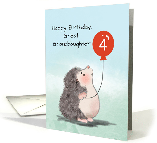 Great Granddaughter 4th Birthday Cute Hedgehog with Balloon card