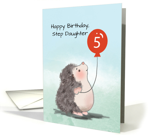 Step Daughter 5th Birthday Cute Hedgehog with Balloon card (1775014)