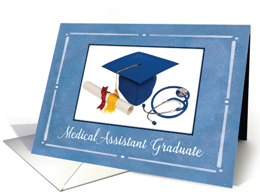 Medical Assistant Graduate Cap Diploma Stethoscope on Blue card
