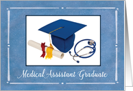 Medical Assistant Graduate Cap Diploma Stethoscope on Blue card