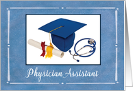 Physician Assistant Graduate Cap Diploma Stethoscope on Blue card