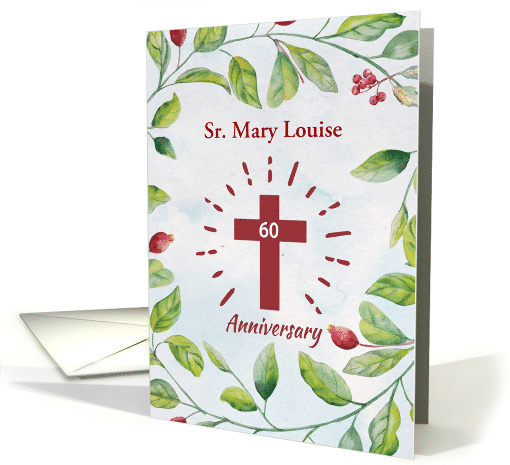 Custom Name 60th Anniversary to Nun Cross in Wreath card (1776714)