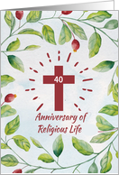 40th Anniversary of Religious Life to Nun Cross in Wreath card