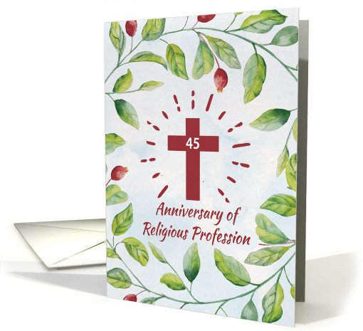 45th Anniversary or Religious Profession to Nun Cross in Wreath card