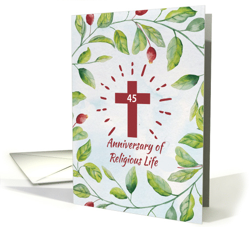 45th Anniversary of Religious Life to Nun Cross in Wreath card