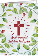 50th Anniversary or Religious Profession to Nun Cross in Wreath card