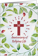 50th Anniversary of Religious Life to Nun Cross in Wreath card